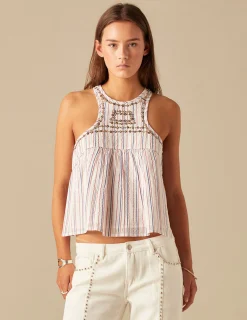 Nicoli Tops<WHITE LUREX STRIPED TOP Azules oscuros