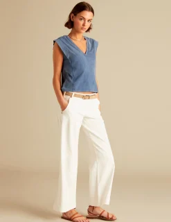 Nicoli Denim|Trousers<WHITE NN EMBROIDERED TROUSERS Azul vaquero