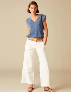 Nicoli Denim|Trousers<WHITE NN EMBROIDERED TROUSERS Azul vaquero