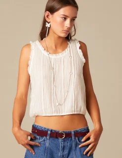 Nicoli Tops<WHITE PIN-TUCK TOP Blancos