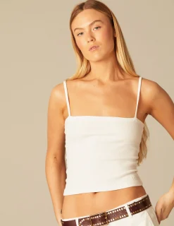 Nicoli T-shirts<White Ribbed Vest Top Grises antracitas