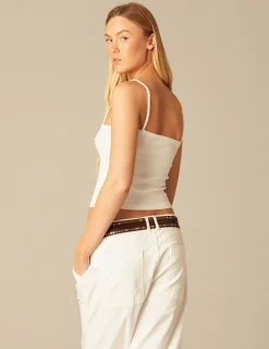 Nicoli T-shirts<White Ribbed Vest Top Grises antracitas