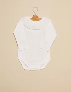Nicoli Bodies<White Ruffle Neck Bodysuit Blancos