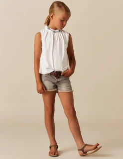 Nicoli T-shirts<WHITE RUFFLE NECK T-SHIRT Blancos