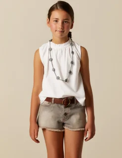 Nicoli T-shirts<WHITE RUFFLE NECK T-SHIRT Blancos