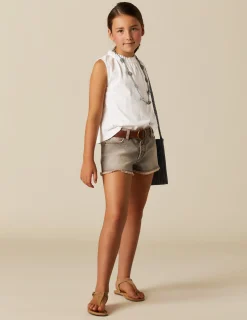 Nicoli T-shirts<WHITE RUFFLE NECK T-SHIRT Blancos