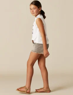 Nicoli T-shirts<WHITE RUFFLE NECK T-SHIRT Blancos