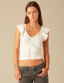 Nicoli Tops<WHITE RUFFLED SLEEVES TOP Negros