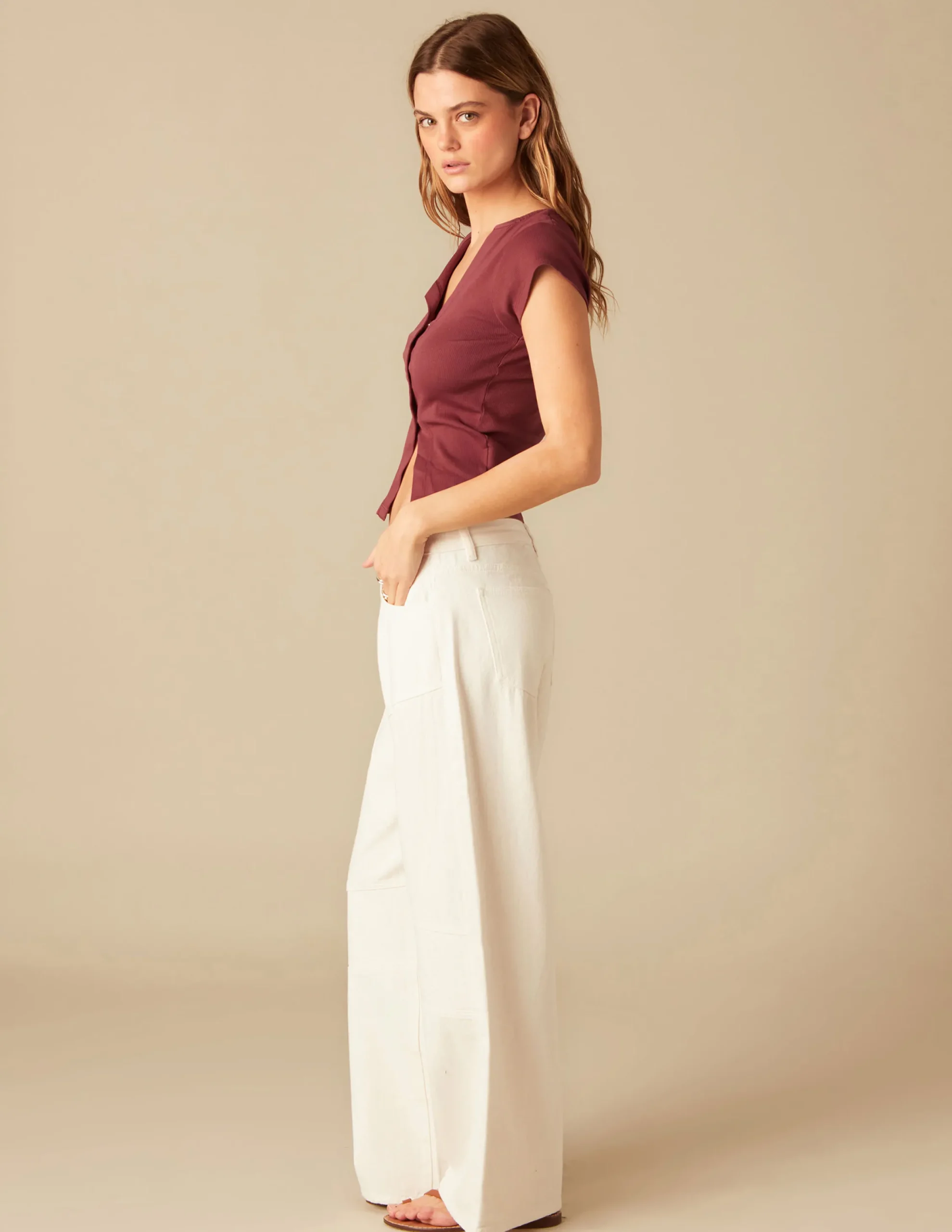 Nicoli Trousers|Denim<WHITE SEAMED TROUSERS Blancos