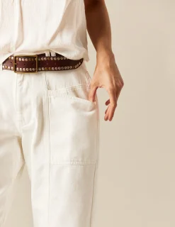 Nicoli Trousers|Denim<WHITE STITCHED JEANS Blancos