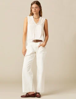 Nicoli Trousers|Denim<WHITE STITCHED JEANS Blancos