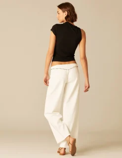 Nicoli Trousers|Denim<WHITE STUDDED DENIM TROUSERS Azul vaquero