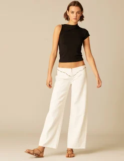 Nicoli Trousers|Denim<WHITE STUDDED DENIM TROUSERS Azul vaquero