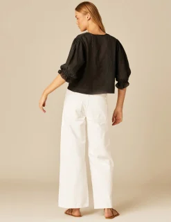 Nicoli Trousers|Denim<WHITE TROUSERS WITH SIDE BUTTONS Blancos