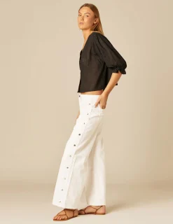 Nicoli Trousers|Denim<WHITE TROUSERS WITH SIDE BUTTONS Blancos