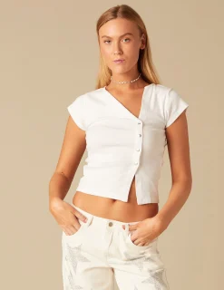 Nicoli T-shirts<WHITE T-SHIRT WITH SIDE BUTTONS Blancos